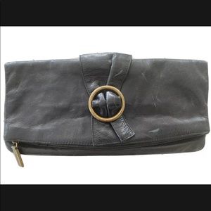 Hobo International Black Leather Pouch Clutch Purse Buckle Wallet